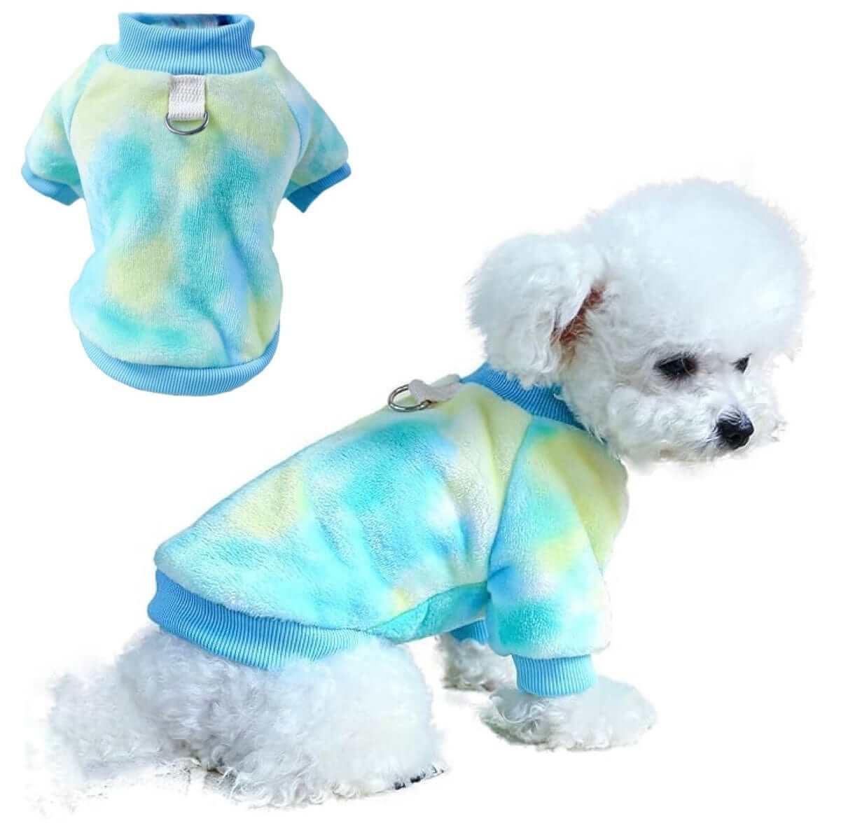 KUTKUT Small Dog Cat Flannel Fleece Sweater,Winter Plush Thickned Warm Breathable Pullover with Leash Ring Buckle for Pekingese, Papillon etc & Small Dogs Cats-T-Shirt-kutkutstyle
